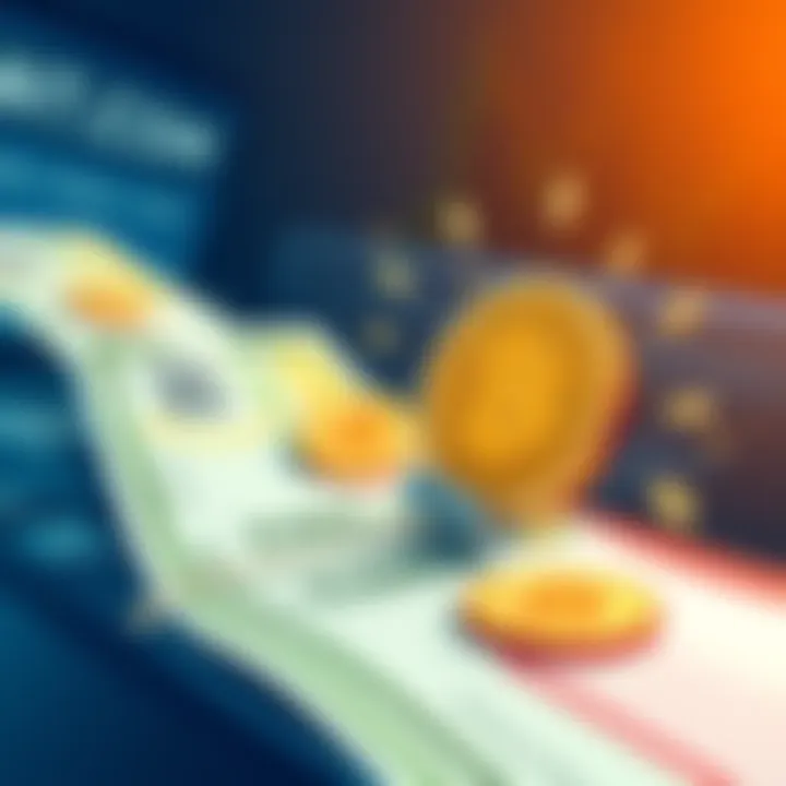 A simple illustration showing Mexican Pesos being converted to Bitcoin using an online service.