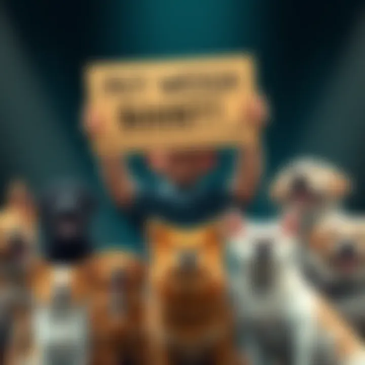 A person holding a sign seeking help to boost pets' weight from 39kg to 61kg for tokens, surrounded by pets looking hopeful