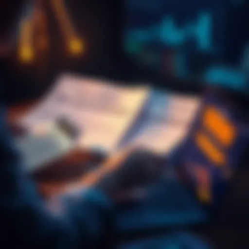 A person reviewing tax documents with a calculator and laptop, highlighting confusion over 1099-DA gains related to cryptocurrency activities.