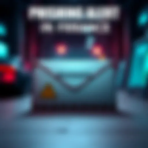 A warning letter depicting a phishing scam with a postal mail envelope and a caution symbol.