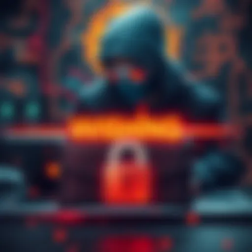 A warning graphic illustrating a phishing attack on a digital wallet, with a locked wallet and a hacker icon in the background.