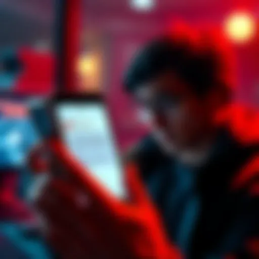 A phone displaying a suspicious SMS alongside a worried person looking at their bank app.