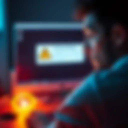 A person looking shocked at a computer screen showing a phishing scam warning for Ledger wallets