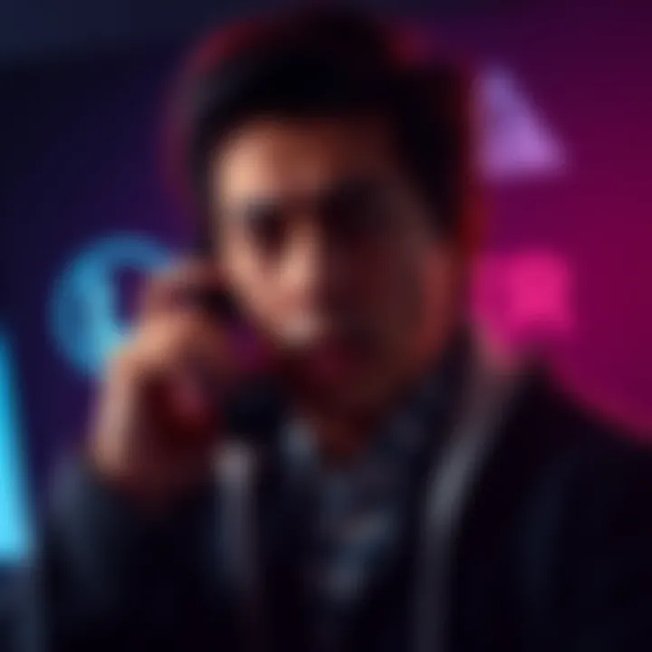 A concerned person receiving a suspicious phone call with a Ledger logo in the background, symbolizing a scam warning.