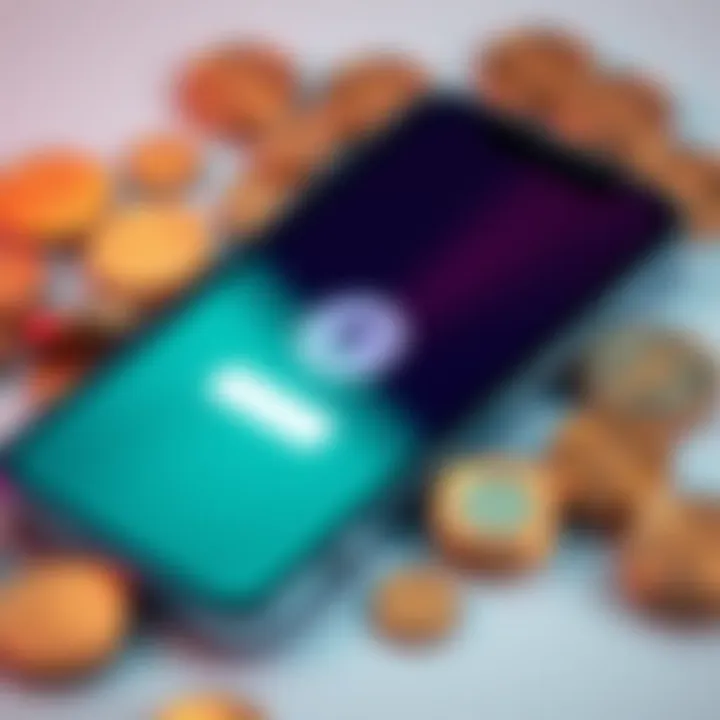 A smartphone displaying a token redemption screen with coins around it, representing the process of covering phone costs with tokens.