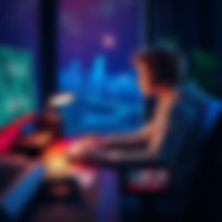 Player Reflecting on Gaming Experience A gamer sitting at a desk, contemplating their decision to quit a game, with a console and game controller nearby.