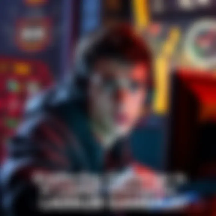 A gamer looks frustrated while playing a video game, surrounded by challenge icons and a timer, symbolizing gameplay hurdles.