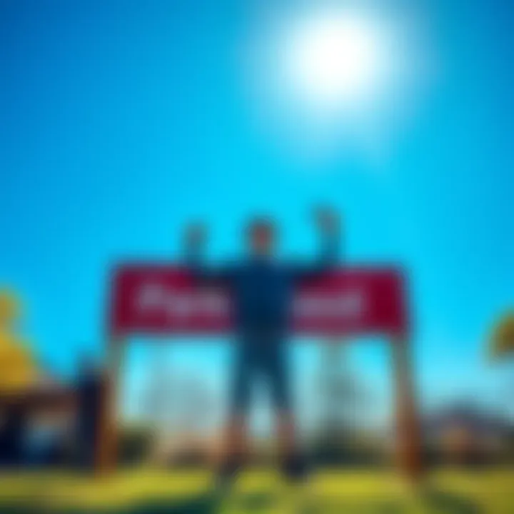 Player Claiming Park Ownership A local player stands proudly in front of a park sign, holding keys, symbolizing their exclusive claim over the area, with a bright blue sky in the background.