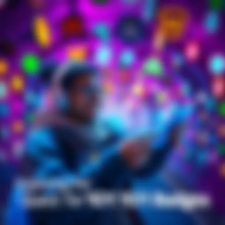 A player excitedly searching for badges in a colorful game world