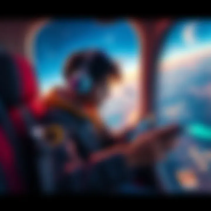 Person using a device while flying, struggling with game connectivity and location updates