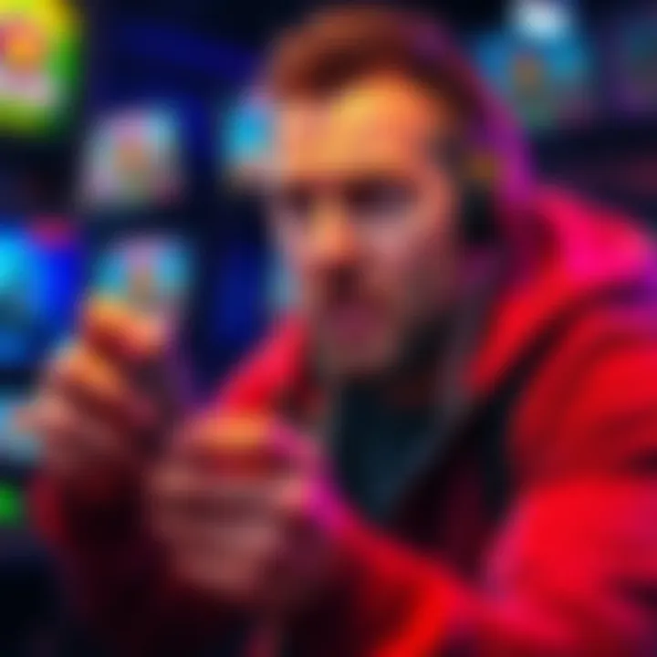 A player looking frustrated while using a smartphone, expressing disappointment over rewards from in-app purchases in a mobile game.