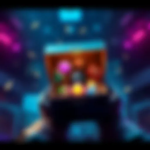 A gamer opens a loot box in a free-to-play game, showing various item types inside.