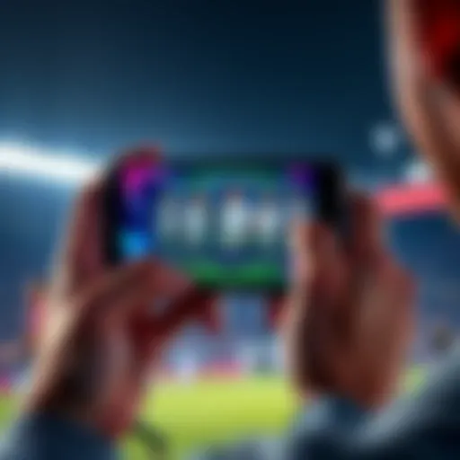 A person looks at a phone screen displaying player packs for trading in a gaming app, featuring images of top players like Ronaldo and Bellingham.