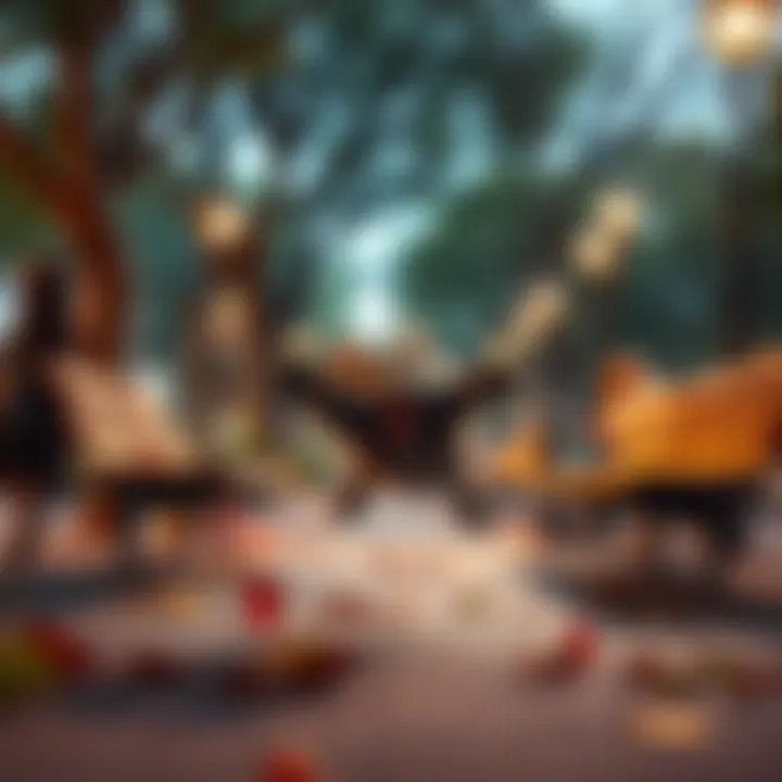 A small, lively creature playfully causing chaos in a park, delighting onlookers with its antics.