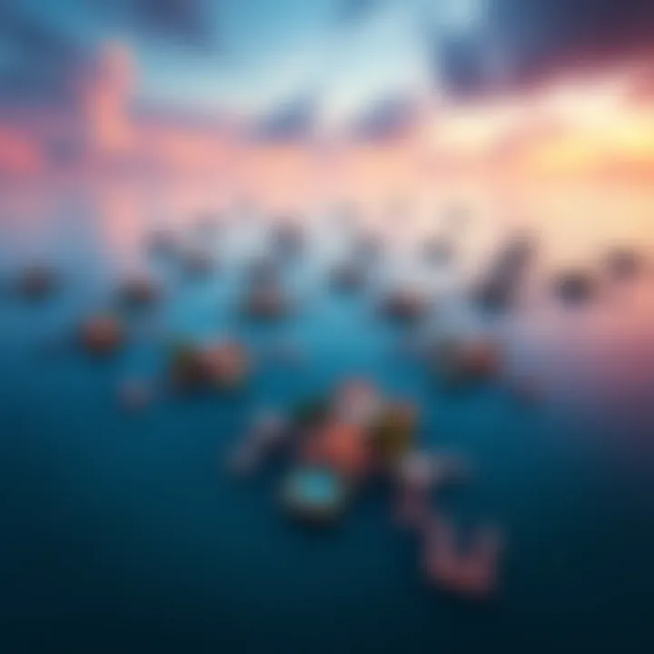 Plots on the Ocean Aerial view of ocean plots with floating homes and docks surrounded by water