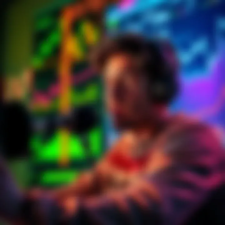 Podcasts about Ethereum A person listening to a podcast on Ethereum with charts and graphics in the background