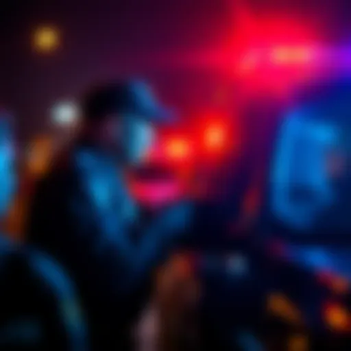 A police officer conducts a brake check on a vehicle during a traffic stop, showcasing the tension between law enforcement and the driver.