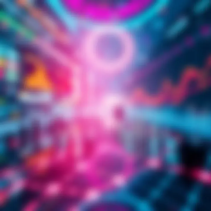A representation of Polkadot's potential future developments in blockchain technology with vibrant graphs and community elements