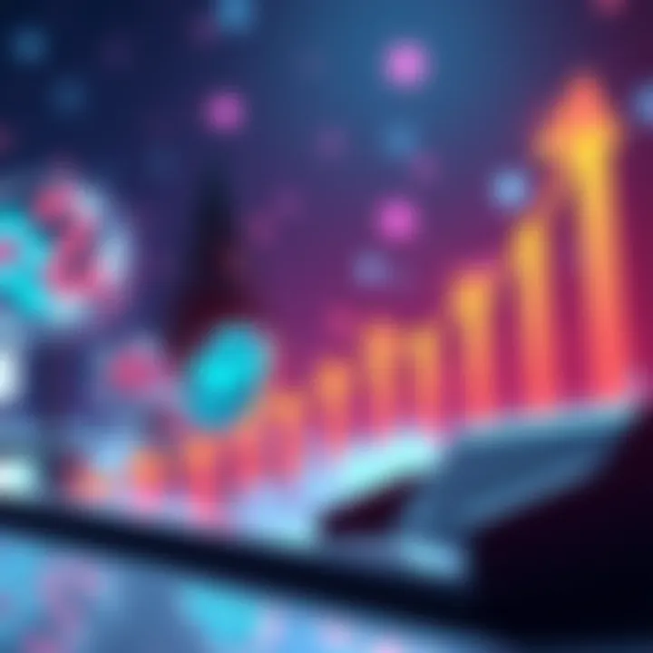 An illustration showing growth trends for Polkadot with a blockchain graphic and upward arrows.