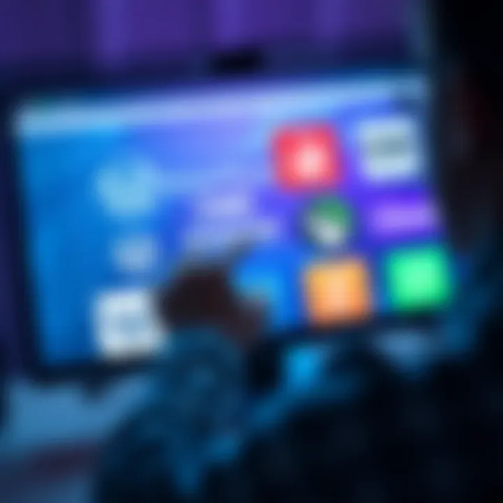 Popular CMS Choices A person selecting between different content management systems on a computer screen, with logos of WordPress, Ghost, and others visible.