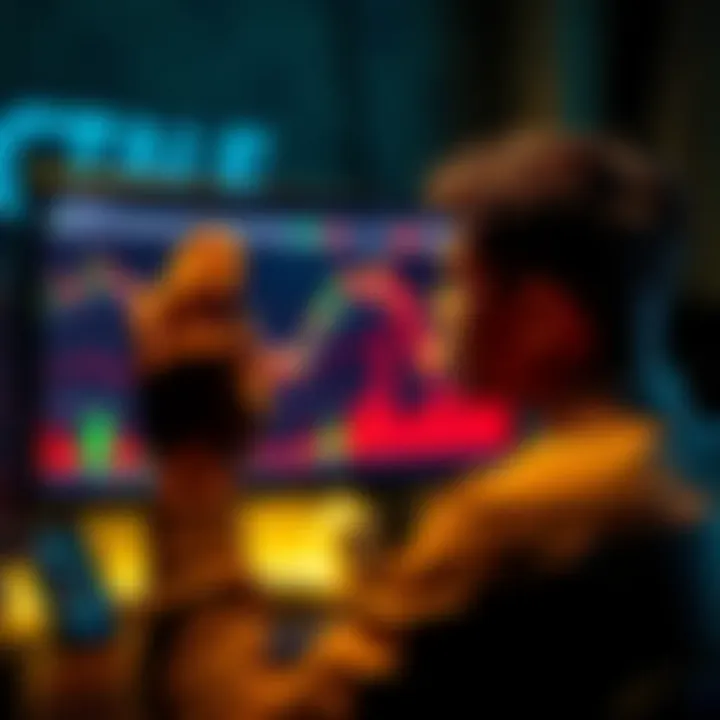 A person looking at a declining stock chart on a computer screen, showing distress and contemplation.