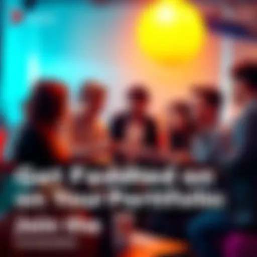 A group of individuals sharing and reviewing their portfolios in a casual setting