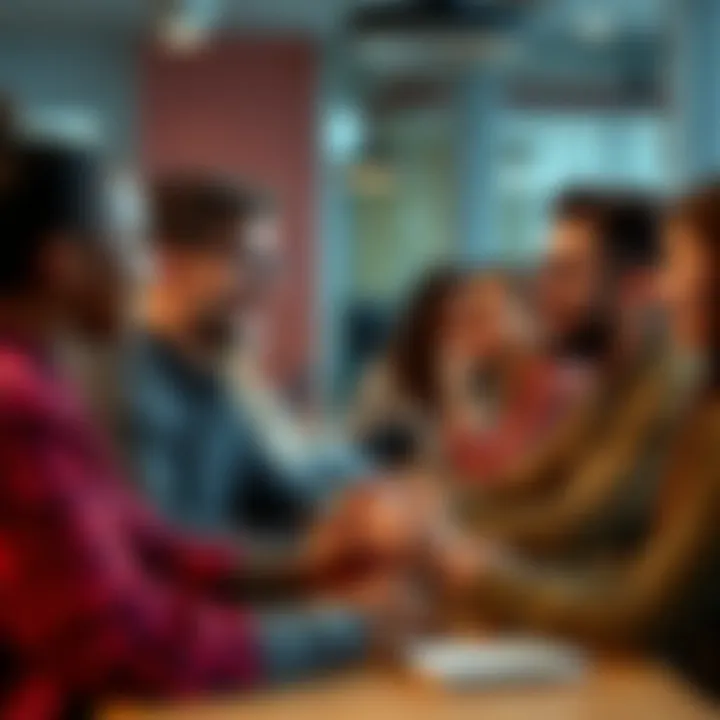 A diverse group of people sharing positive comments and encouragement in an online forum setting.