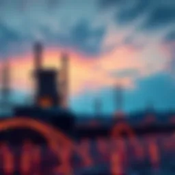 A power plant with electricity lines connecting to an AI data center, symbolizing the energy needs of the AI industry.