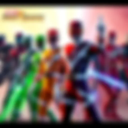 Power Rangers characters standing alongside Marvel superheroes in an action-packed scene.