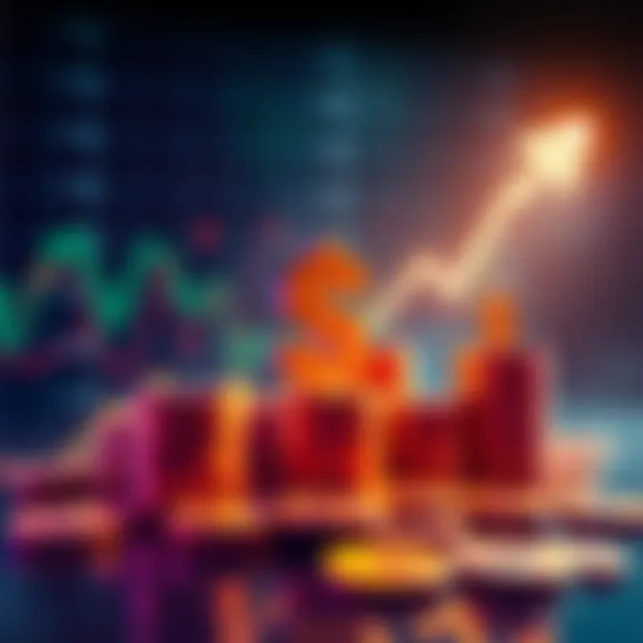 Price Surge Concept Graph showing a significant price increase with coins and dollar signs around it