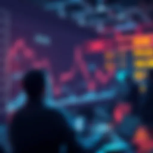 A graph showing a steep decline in cryptocurrency values and worried people looking at their screens, indicating financial losses in the crypto market.