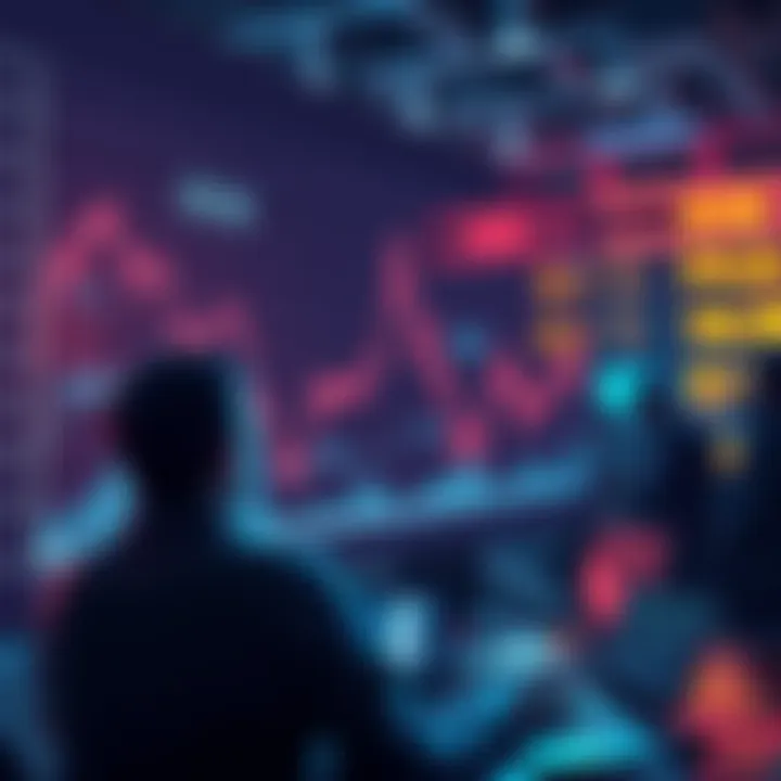 A graph showing a steep decline in cryptocurrency values and worried people looking at their screens, indicating financial losses in the crypto market.