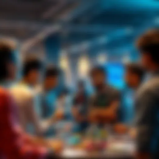 People collaborating at the Protex hackathon in IGDTUW Delhi, discussing project ideas and building teams.