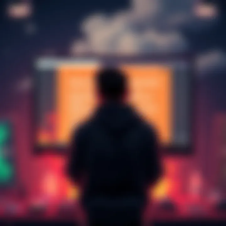 Public Denial of Being Satoshi A popular figure stands in front of a computer displaying a website with a statement denying his identity as Satoshi Nakamoto, reflecting tension in the cryptocurrency community.