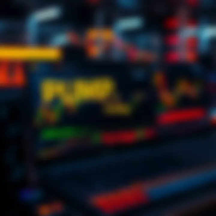 Graphic showing the interface of pump.fun with trading charts and user activity