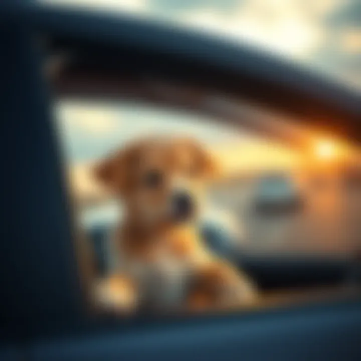 A puppy looking out of a car window while on a long road trip.