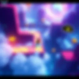 A vibrant scene from the upcoming puzzle-platformer showing a character in action amidst colorful platforms and obstacles, with a speedrun timer in the corner