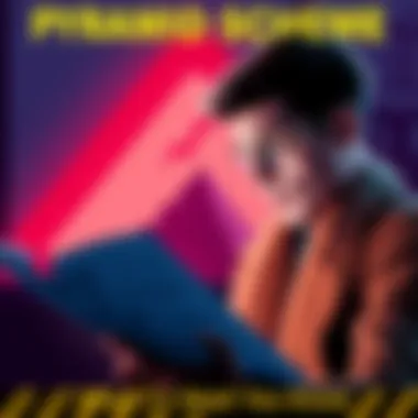 A concerned person looking at financial documents with a pyramid symbol in the background, highlighting the risks of potential scams.