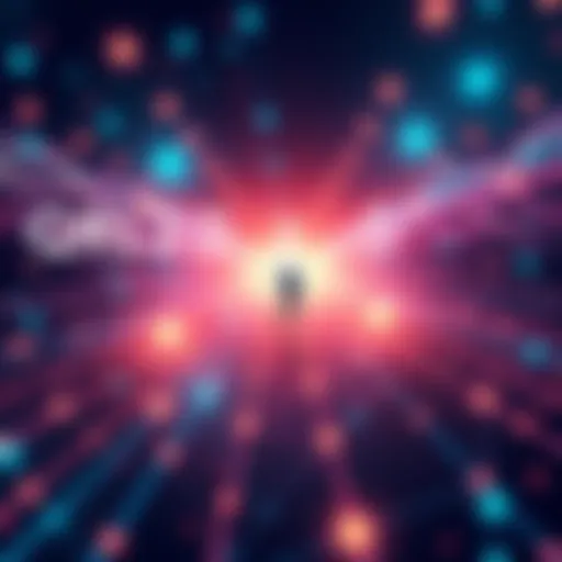 Illustration of a digital blockchain network showcasing post-quantum cryptography and smart contracts