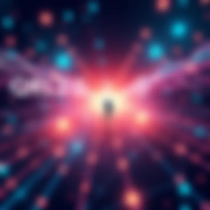 Illustration of a digital blockchain network showcasing post-quantum cryptography and smart contracts