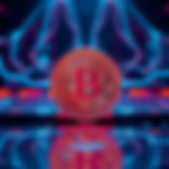 A digital representation of a Bitcoin with a quantum computer in the background, symbolizing the vulnerability of cryptocurrency to quantum attacks.