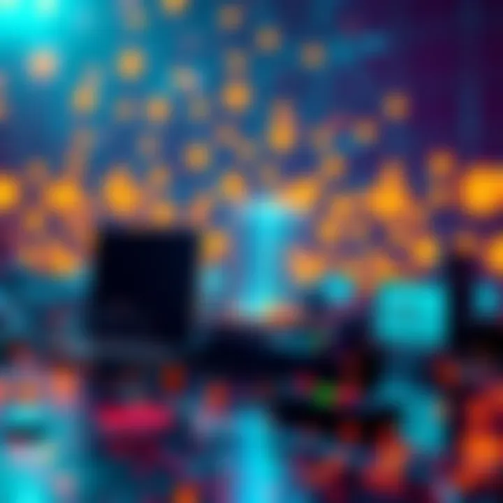 A representation of quantum computers threatening blockchain technology with digital currency symbols in the background