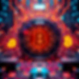 A visual representation of a quantum computer targeting Bitcoin wallets, with digital currency symbols and a clock showing nine minutes.