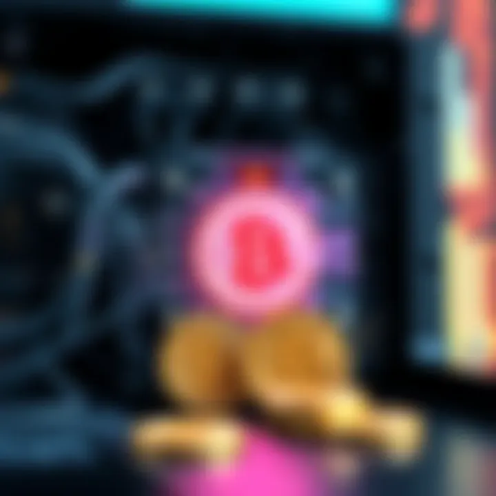 A digital representation of a quantum computer with Bitcoin symbols nearby, illustrating the potential threat to Bitcoin security.