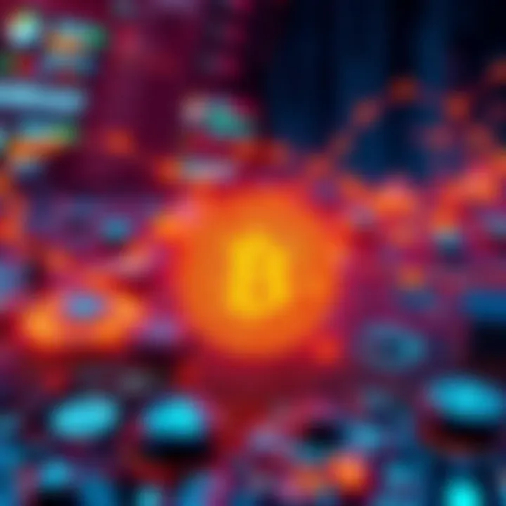 A digital illustration showing quantum computing symbols overshadowing traditional blockchain icons, representing the threat to cryptography security.