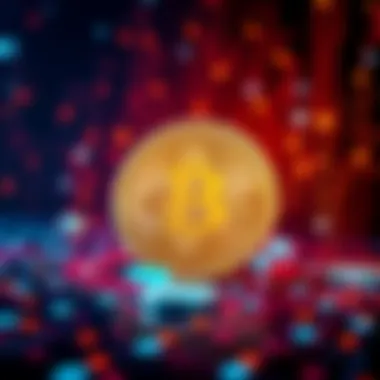 Quantum Computing Threat to Bitcoin A digital representation of quantum computing symbols looming over a Bitcoin logo, highlighting security concerns.