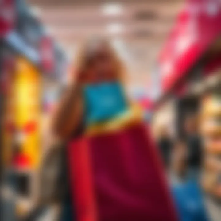A person excitedly holding a strange and quirky item in a shopping bag, showing the thrill of impulse buying