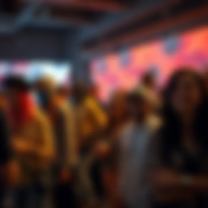 A group of people interacting and showcasing unusual fashion styles and humorous expressions at a social event