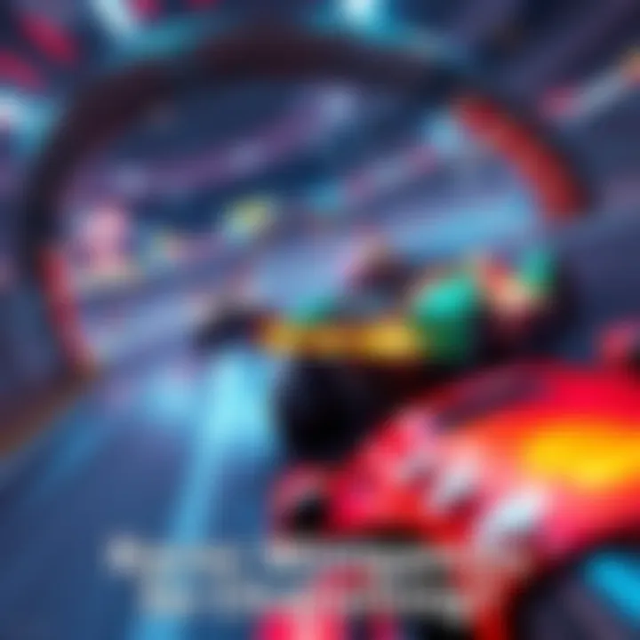 Players struggle to win in a challenging racer minigame, showing frustration as cars speed around a complex track.