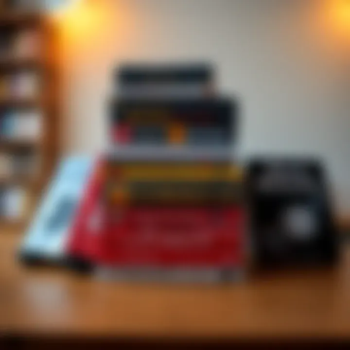 Rare Bitcoin Books Collection A collection of 10 rare Bitcoin books stacked on a table, showcasing their colorful covers and titles related to cryptocurrency.